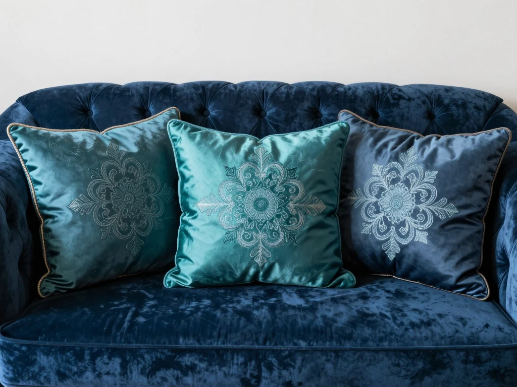 Elegant cushion arrangement on luxury sofa