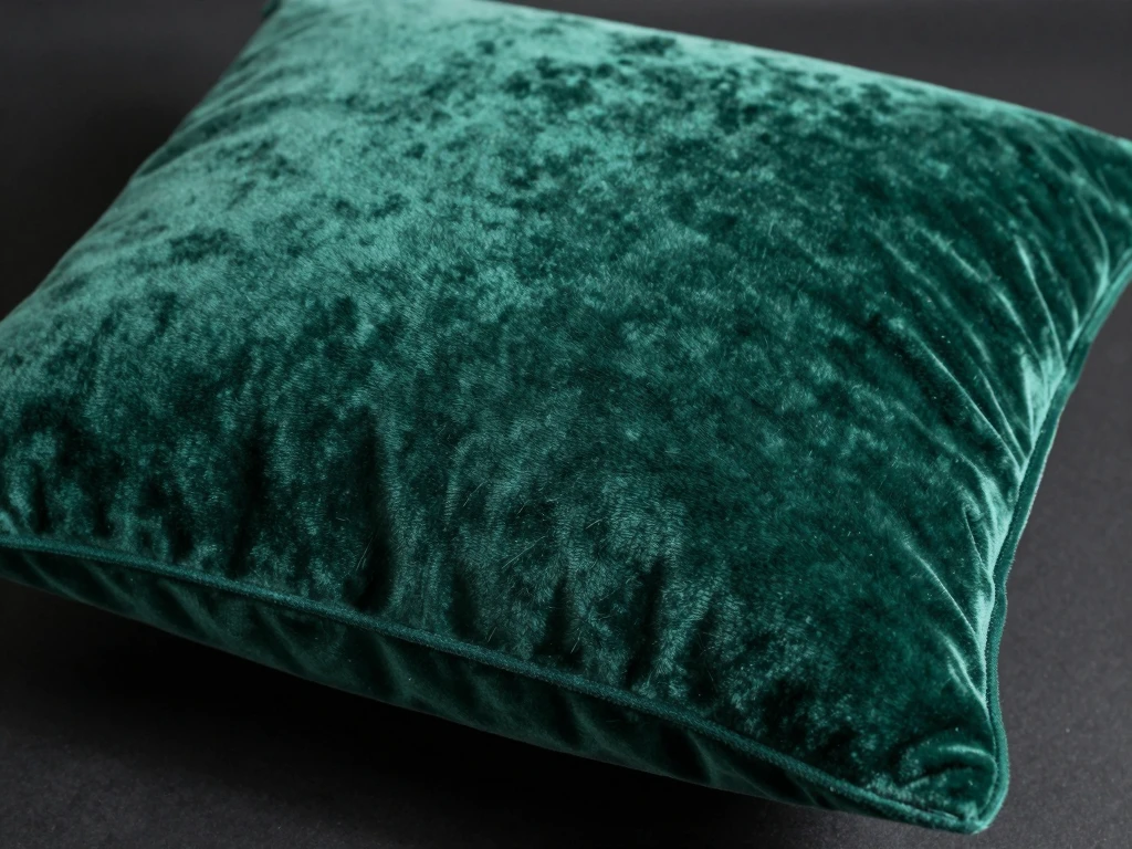Velvet decorative cushion in deep emerald