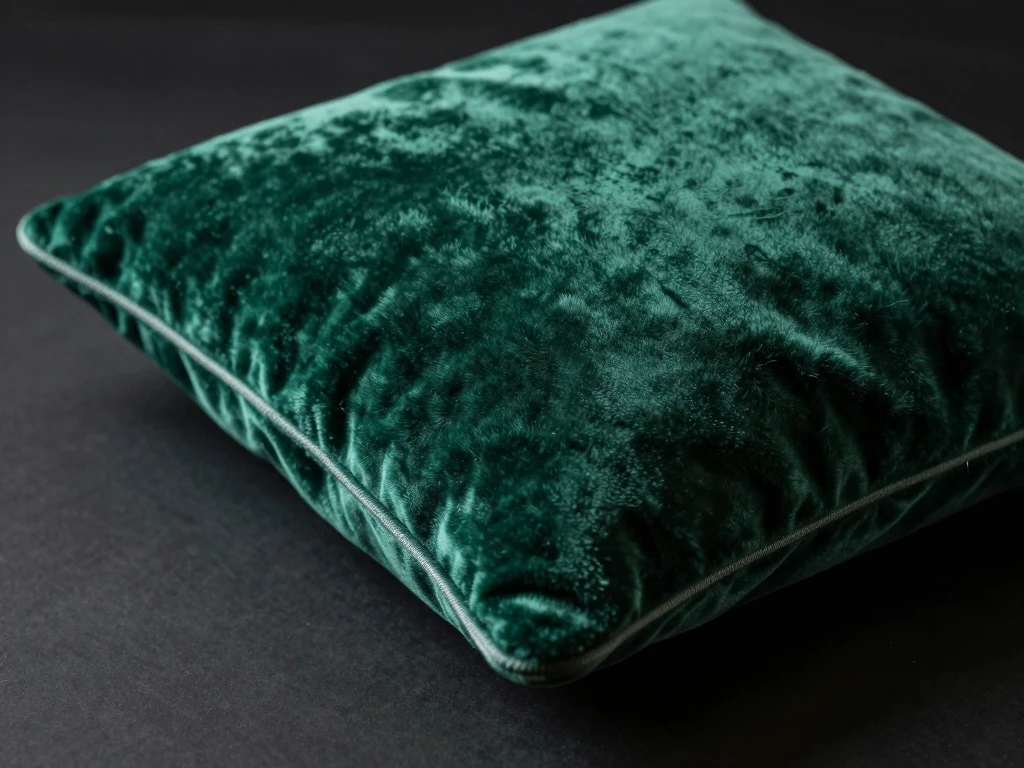 Velvet decorative cushion in deep emerald